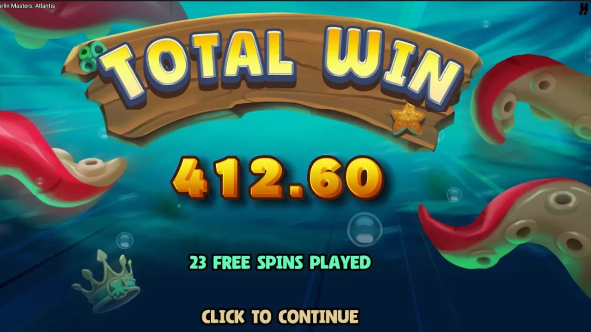 Interface do jogo Marlin Masters Atlantis com elementos de mitologia grega e pesca